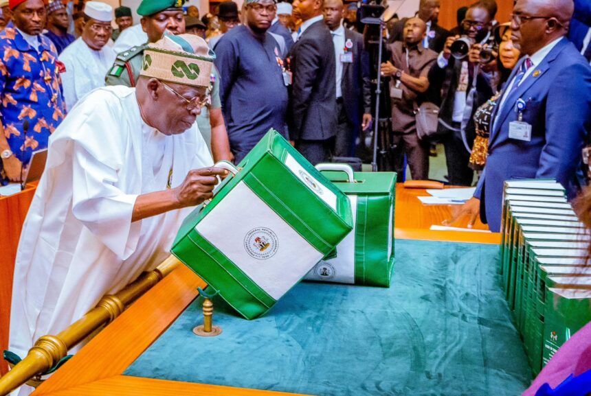 President Bola Tinubu while laying the 2025 budget docket before the National Assembly. The budgeted sum has now been increased by 9% to N54.2trn.