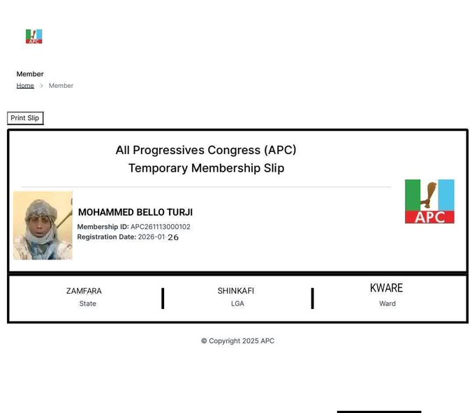 Turji's APC membership card